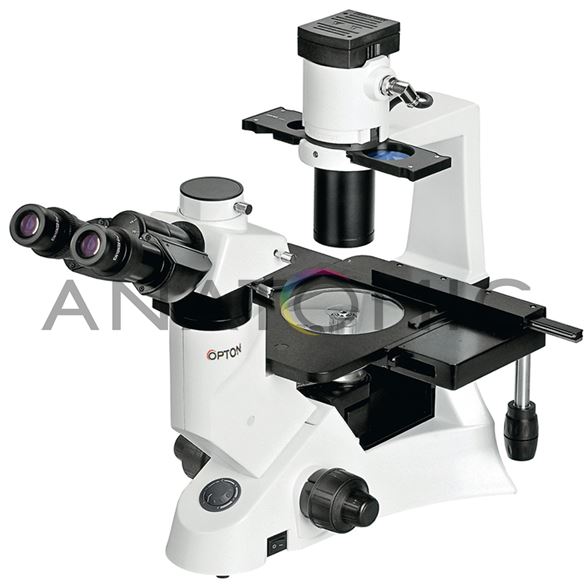 Microscópio Biológico Trinocular Invertido com Aumento de 40x até 400x ou 40x até 600x (opcional), Objetiva Planacromática Infinita, Iluminação 30W Halogênio e Contraste de Fase.
