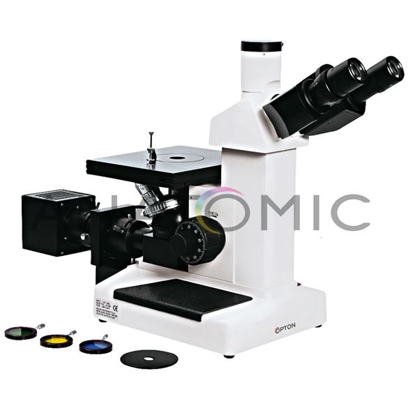 Microscópio Metalográfico Invertido, Trinocular, com Aumento de 100x Até 1.000x, Objetivas Planacromática e Iluminação LED