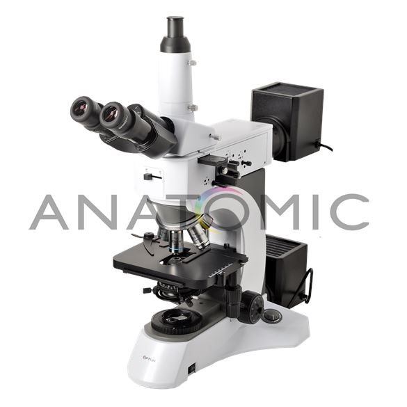 Microscópio Metalográfico Trinocular com Aumento 50x Até 1000x, Objetiva Planacromática Infinita.