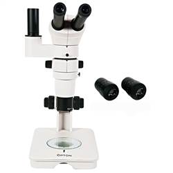 Microscópio Estereoscópico Trinocular, Zoom 0.8X ~ 8X, Obj. Plana 1X, Aumento 8X até 160x (Opcional 320x), Iluminação Transmitida e Refletida a LED 2W. - TNE-100T