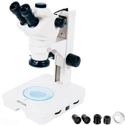 Microscópio Estereoscópico Trinocular, Zoom 0.8X ~ 5X, Aumento 8X a 200X, Iluminação Transmitida e Refletida LED 2W. - TNE-10-TN